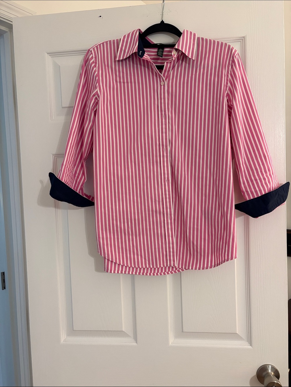 Ralph Lauren Pink & White Striped Button-Down Shirt with Navy Accents